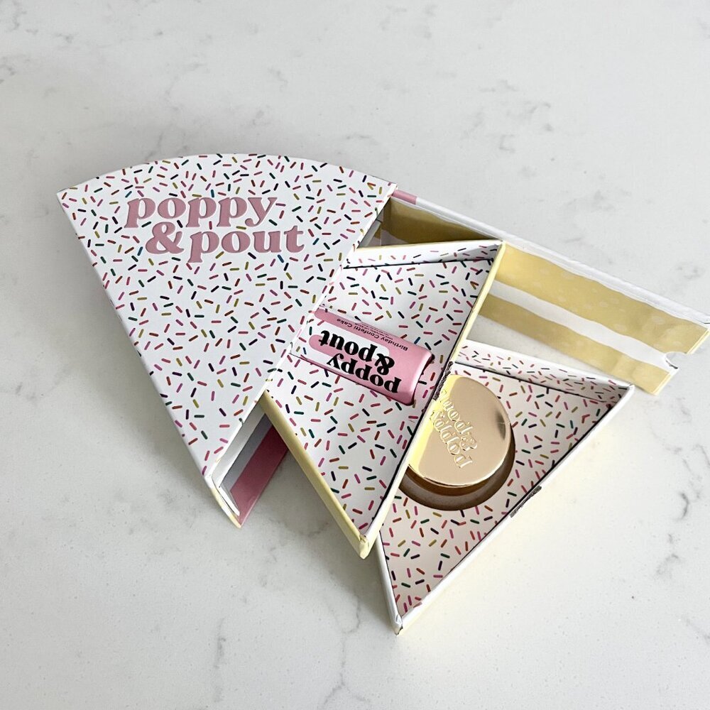 Poppy & Pout Birthday Lip Care Two Piece Gift Set NIB Confetti Cake Balm & Scrub - Picture 3 of 6